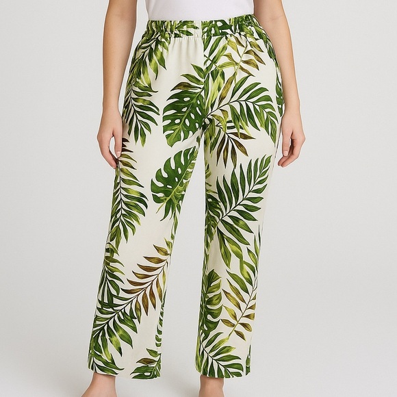 Parker Pants - 🆕 🌿Nina Parker x Macy’s Palm Leaf Tropical Wide Leg Pants Beach Chic Size 2X 🌿